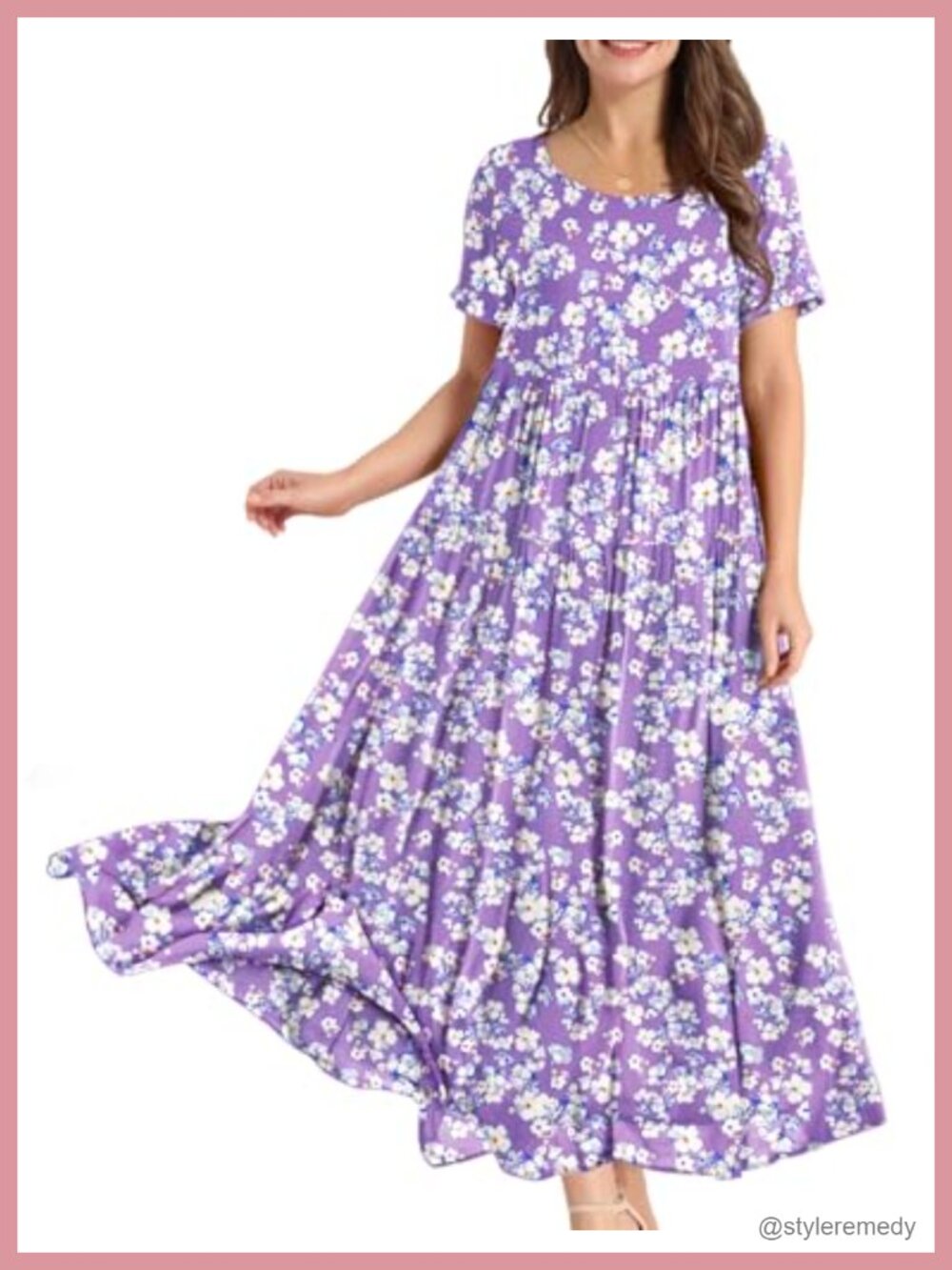 YESNO Bohemian Floral Maxi Dress Pockets Short Sleeve Summer Beach